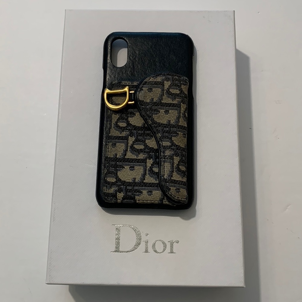 Dior Black & Tan Monogram Phone Case with Gold Hardware